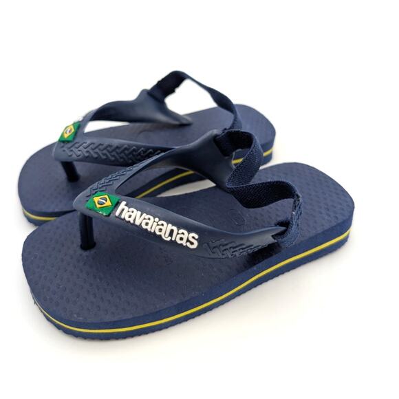Havaianas Baby Brasil Logo Flip Flop Sandals Dark Blue Kids Size US7C EU23 - Picture 1 of 11